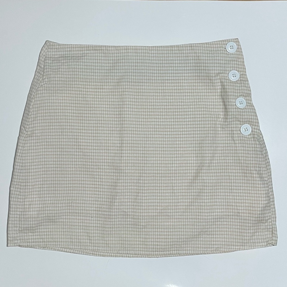 Gingham Side-Button Mini Skirt